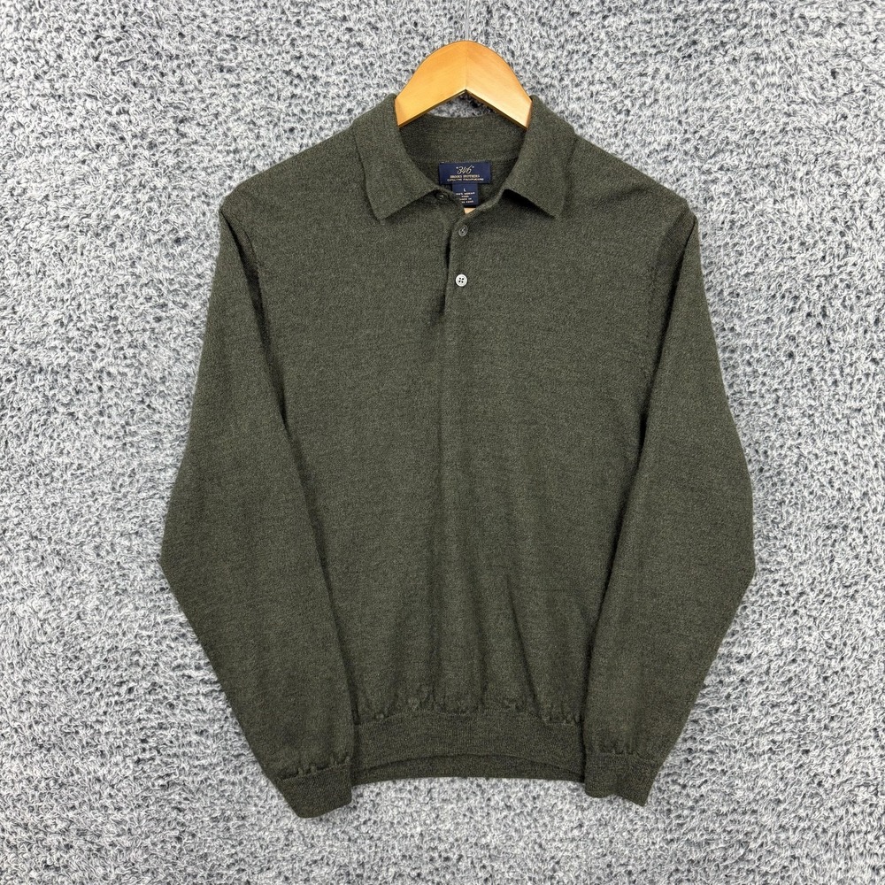 Brooks Brothers Sweater Mens Large Green 100% Merino Wool Collared Knit 346 L